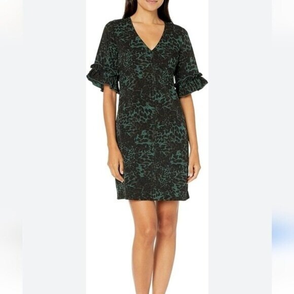 Lark & Ro Women's Florence Ruffle Half Sleeve V-Neck Sheath Dress Size 4 - Picture 1 of 8